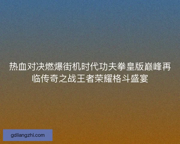 热血对决燃爆街机时代功夫拳皇版巅峰再临传奇之战王者荣耀格斗盛宴